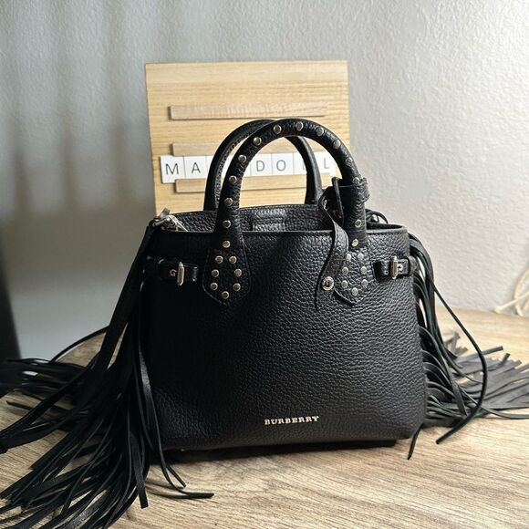 Burberry Black Leather Baby Banner Fringe Crossbody Shoulder Bag 100% Authentic - Picture 9 of 13